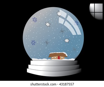 Blue Snowglobe By Moonlit Window