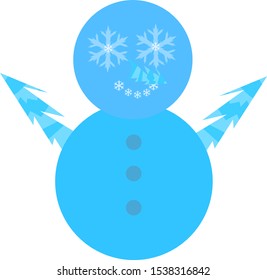 blue snowman with eyes in the shape of snowflakes and nose icicle the concept of winter and tradition object on a white background