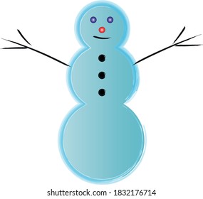 Blue snowman on white background, vector illustration