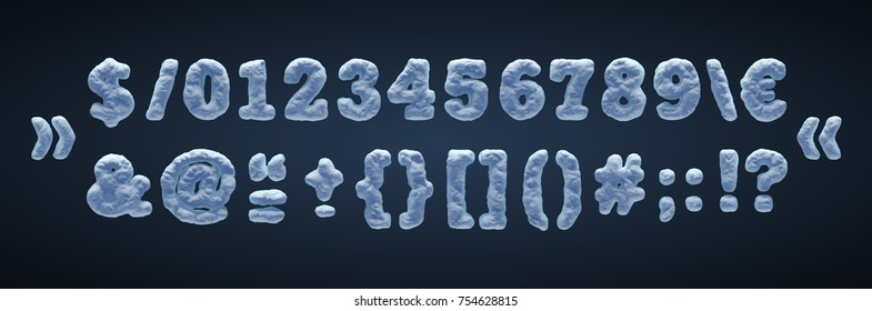 Blue snowy alphabet, serif type.