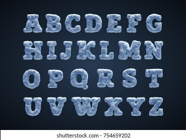 Blue snowy alphabet, serif type.