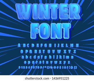 Blue snowy alphabet, winter font. Vector illustration