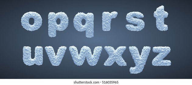 Blue snowy alphabet, winter font. Part 4