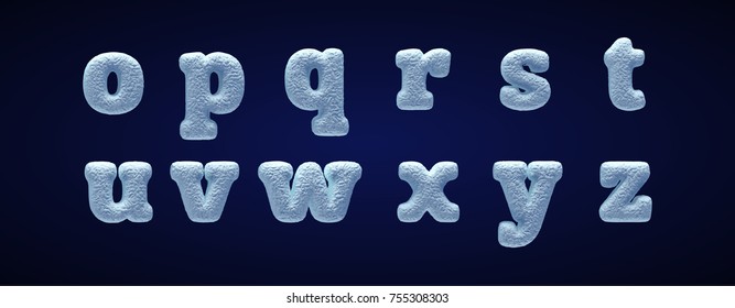 Blue snowy alphabet, winter font.