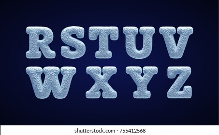 Blue snowy alphabet, winter font.