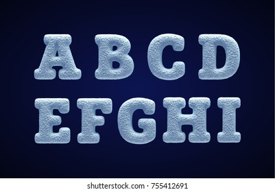 Blue snowy alphabet, winter font.