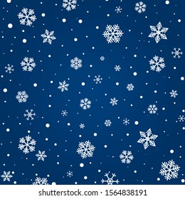 Blue snowy christmas background. Pattern with snowflakes. Vector illustration.