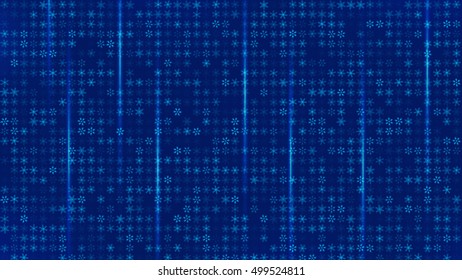 Blue snowy matrix. Snowflakes on a blue background with 3D effect