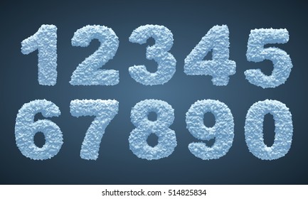 Blue Snowy Numbers, Winter Font.