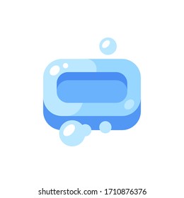 Blue soap bar with bubbles illustration. Hygiene flat icon