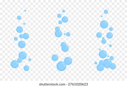 Blue soap bubbles in cartoon style. Cartoon bubbles PNG. Flying soap bubbles from foam or detergent.