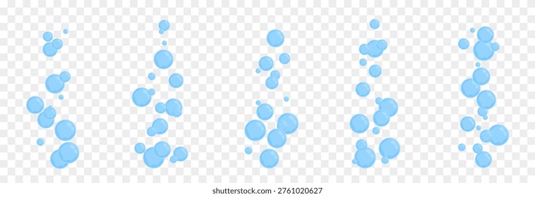 Blue soap bubbles in cartoon style. Cartoon bubbles PNG. Flying soap bubbles from foam or detergent.