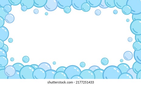 Blue soap bubbles frame. Foam border, suds decorative divider. Soap bubbles pattern. Vector background