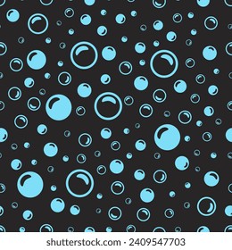 Blue soap bubbles on a black background jpeg mouse. Bubbles vector background with flat line icons. illustration. Pattern.