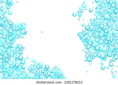 Fondo vectorial de espuma de jabón azul. Papel de baño. Burbujas de jabón, agua y soplo de oxígeno. Formas redondeadas de esfera volando. Los círculos de jabón espuman una textura suave.