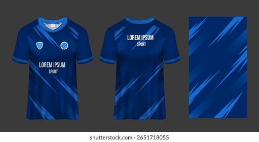 Azul Futebol Jersey frente traseira e detalhe