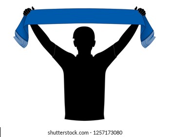 Blue Soccer Scarf With Men Cheering Template Vector.