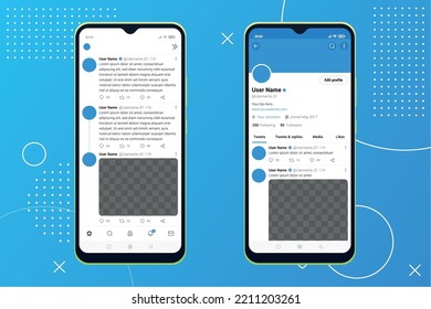Blue social media application mockup editable template Vector illustration