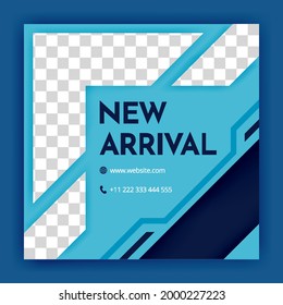 Blue Social Media-Post und Internet-Anzeigen Vorlagen. Minimalistisches geometrisches Konzept. Für die Automobil- und Technologiebranche gibt es ein alternatives Design. minimaler quadratischer Hintergrund-Vorlage für Social-Media-Banner