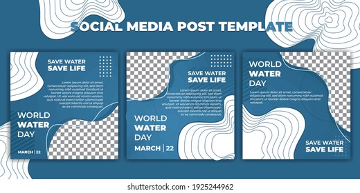 Blue social media post template. World Water Day design. Set of social media post template with Blue abstract design. Good template for Online campaign design.