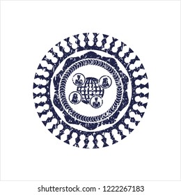 Blue social network icon inside distressed rubber grunge stamp