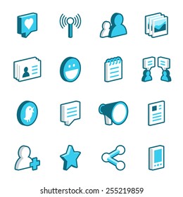 Blue social network vector icons. Vector format.