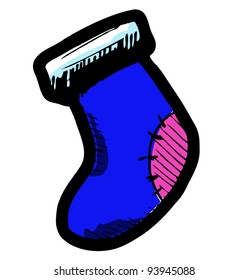 Blue sock isolated on white background sketch vector illustration