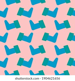 Blue socks seamless pattern on pink background.