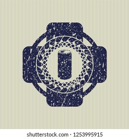 Blue soda can icon inside distress rubber grunge texture stamp