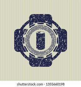 Blue soda can icon inside distress rubber seal
