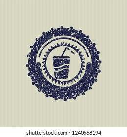 Blue soda icon inside distress rubber stamp