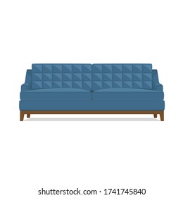 Blue sofa against white background, isolate. Symbol of a cozy home, interior object. Vector illustration.