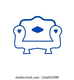 icono del sofá-silla azul con un diseño sencillo