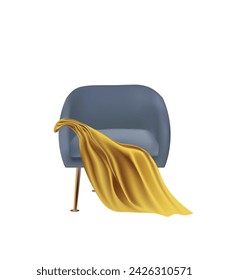 Blue sofa chair with yellow blanket, vector
