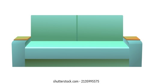 sofá azul. Muebles clásicos y sencillos tapizados para sentarse. Conjunto de objetos aislados sobre fondo blanco. vista frontal. Vector.