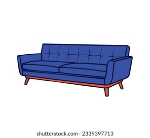 Blue Sofa flat illustration, interior furniture vector