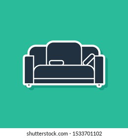 Blue Sofa icon isolated on green background.  Vector Illustration