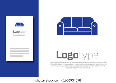 Blue Sofa icon isolated on white background. Logo design template element. Vector Illustration