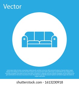 Blue Sofa icon isolated on blue background. White circle button. Vector Illustration