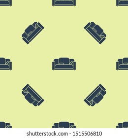 Blue Sofa icon isolated seamless pattern on yellow background.  Vector Illustration