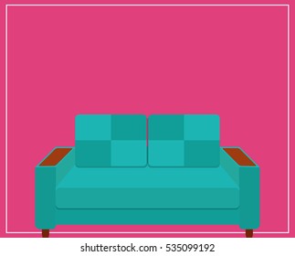 Blue Sofa Icon on Pink Background. Vector Illustration. Eps10