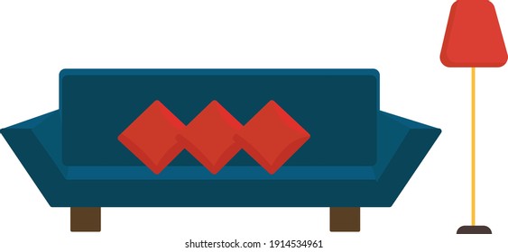 Blue sofa, illustration, vector on a white background.