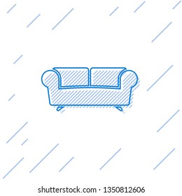 Blue Sofa line icon isolated on white background. Vector Illustration