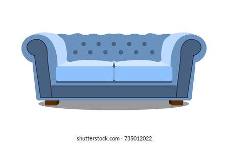 blue sofa on white icon Realistic Modern comfortable sofa. Flat design Vector Illustration EPS