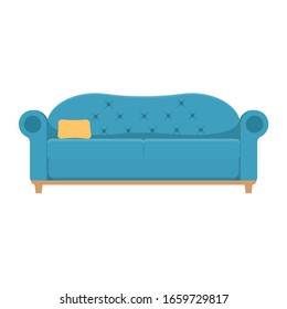 blue sofa with pillow. Isolated vector illustration