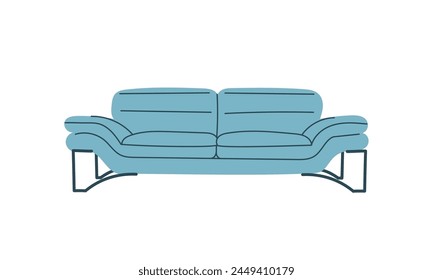 Blaues Sofa im Retro-Stil. Eine moderne Kollektion skandinavischer Polstermöbel. flache Vektorillustration