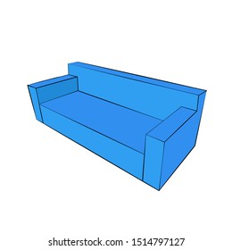 Blue sofa. Vector illustration isolated on white background. Modern design interior blue couch. Element of furniture