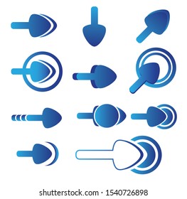 Blue soft corner arrow set. Cursor with circle target.