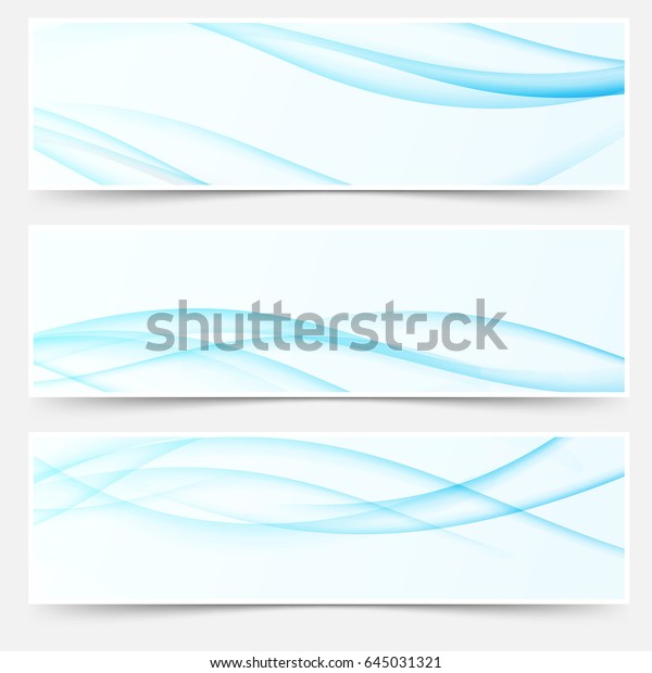 Blue soft futuristic elegant swoosh wave\
line banners collection. Halftone transparent web flow element\
header footer set. Vector\
illustration