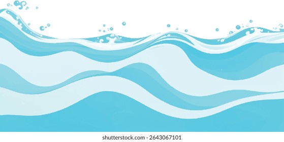 Blue and Soft Green Cartoon Ocean Splash – Transparent Clipart for Web, Kids Projects, and Pool Party Design